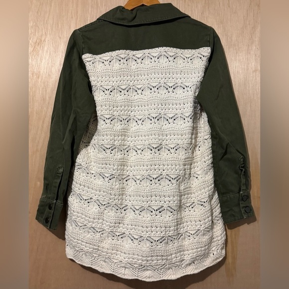 Anthropologie Crochet-Back Denim Utility Jacket Military Dark Green S - Picture 5 of 7